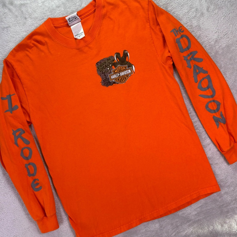 Harley-Davidson Mens Shirt Medium Orange I Rode The Dragon Long Sleeve 2011